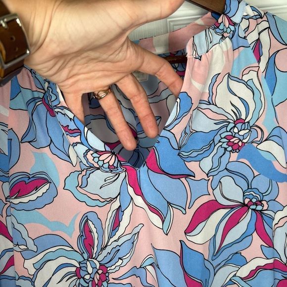 Pappagallo Women's Multicolor Island Blue Floral Raglan Long Sleeve Blouse Small - Picture 6 of 14